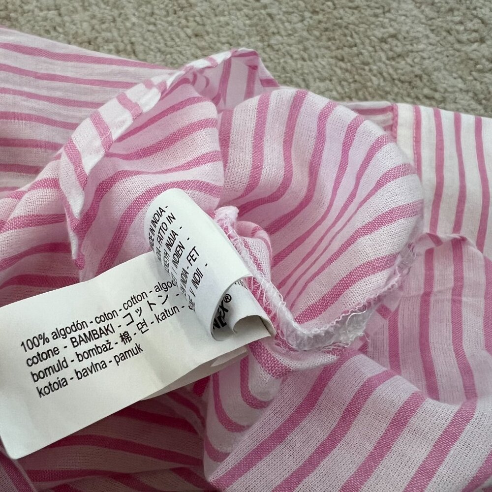 Zara White Pink Cotton Stripe Long Sleeve Button Up Sheer Oversize Blouse Top S - Picture 10 of 11